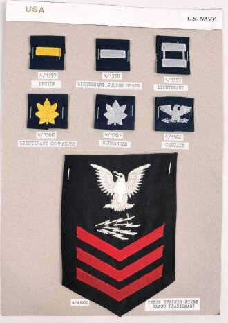 U.S. Navy, Sammlung Abzeichen, auf Karton getackert