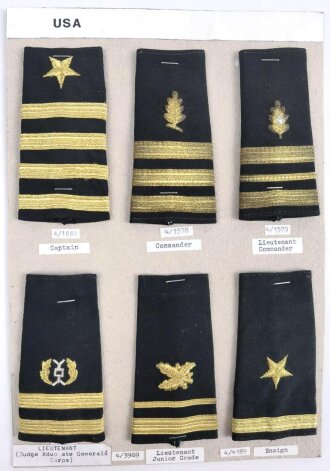 U.S. Navy, Sammlung verschiedener Schulterklappen Überschübe, auf Karton getackert