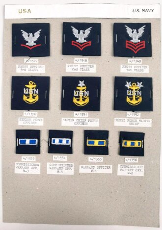 U.S. Navy, Sammlung verschiedener Schulterklappen Überschübe, auf Karton getackert