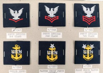 U.S. Navy, Sammlung verschiedener Schulterklappen Überschübe, auf Karton getackert