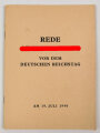 "Rede Adolf Hitlers vor dem Deutschen Reichstag Am 19. Juli 1940" über DIN A5, 42 Seiten
