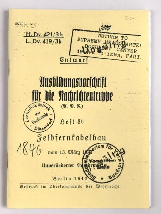 REPRODUKTION H.Dv. 421/3b "Ausbildungsvorschrift...