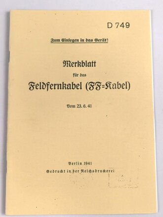 REPRODUKTION D749 "Merkblatt für das...