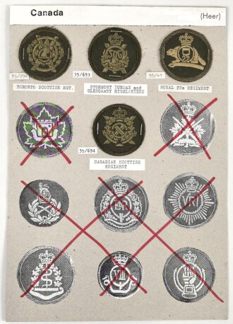 Canada Army, Sammlung Abzeichen/ Ärmelabzeichen Heer, auf Karton getackert