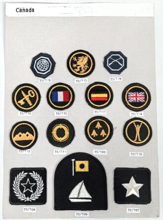 Canada Army, Sammlung Abzeichen/ Ärmelabzeichen, auf Karton getackert