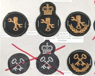 Canada Army, Sammlung Tätigkeitsabzeichen für Service Dress, auf Karton getackert