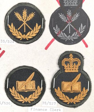 Canada Army, Sammlung Tätigkeitsabzeichen für Service Dress, auf Karton getackert