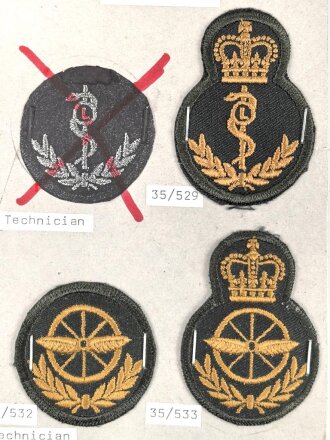 Canada Army, Sammlung Tätigkeitsabzeichen für Service Dress, auf Karton getackert
