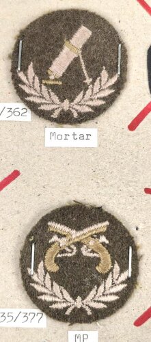 Canada Army, Sammlung Tätigkeitsabzeichen für Battle Dress von 1956 - 1968, auf Karton getackert