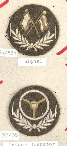 Canada Army, Sammlung Tätigkeitsabzeichen für Battle Dress von 1956 - 1968, auf Karton getackert