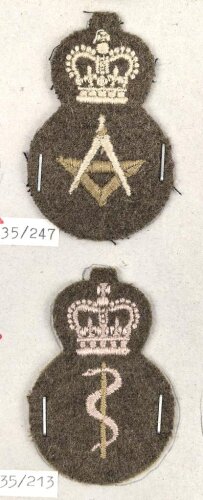 Canada Army, Sammlung Tätigkeitsabzeichen für Battle Dress von 1956 - 1968, auf Karton getackert