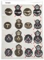 Canada Army, Sammlung Tätigkeitsabzeichen für Battle Dress von 1956 - 1968, auf Karton getackert