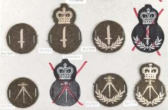 Canada Army, Sammlung Tätigkeitsabzeichen für Battle Dress von 1956 - 1968, auf Karton getackert