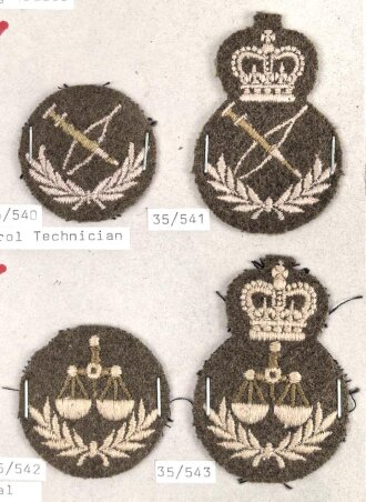 Canada Army, Sammlung Tätigkeitsabzeichen für Battle Dress von 1956 - 1968, auf Karton getackert