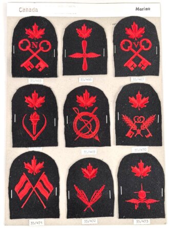Canada Marine, Sammlung Abzeichen/ Ärmelabzeichen, auf Karton getackert