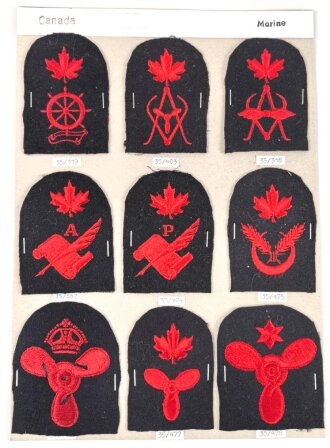 Canada Marine, Sammlung Abzeichen/ Ärmelabzeichen, auf Karton getackert