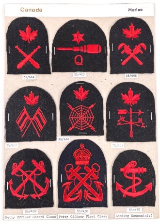 Canada Marine, Sammlung Abzeichen/ Ärmelabzeichen, auf Karton getackert