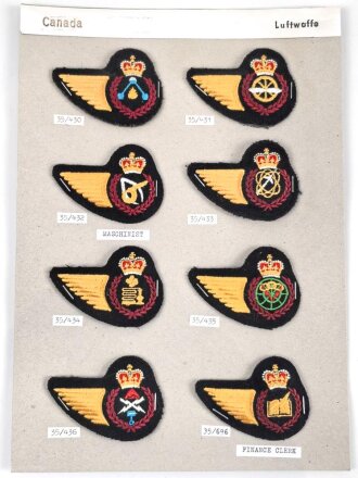 Canada Luftwaffe, Sammlung Abzeichen, auf Karton getackert