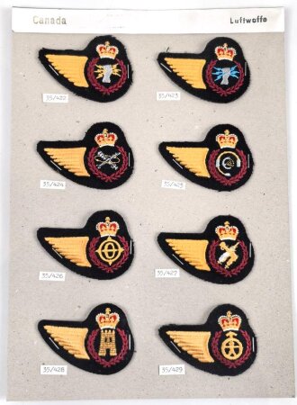 Canada Luftwaffe, Sammlung Abzeichen, auf Karton getackert
