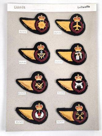 Canada Luftwaffe, Sammlung Abzeichen, auf Karton getackert