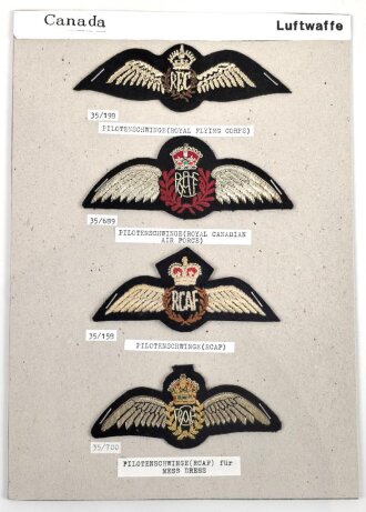 Canada Luftwaffe, Sammlung Pilotenschwingen, auf Karton...