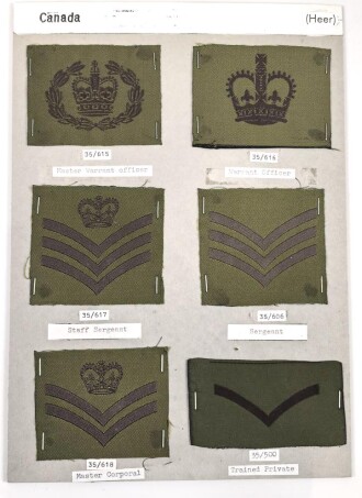 Canada Heer, Sammlung Abzeichen/ Ärmelabzeichen, auf Karton getackert