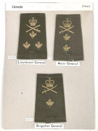 Canada Heer, Sammlung Rangabzeichen, auf Karton getackert