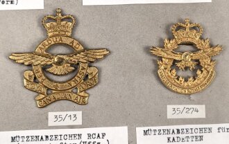 Canada Luftwaffe, Sammlung Abzeichen/ Mützenabzeichen, auf Karton getackert