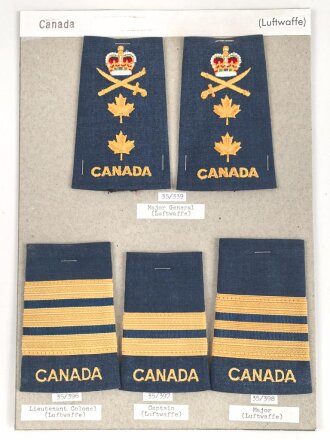 Canada Luftwaffe, Sammlung Rangabzeichen, auf Karton...