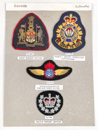 Canada Luftwaffe, Sammlung Abzeichen/ Ärmelabzeichen, auf Karton getackert