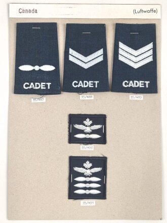 Canada Luftwaffe, Sammlung Rangabzeichen, auf Karton...