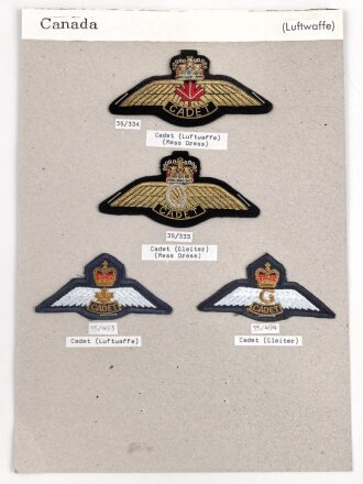 Canada Luftwaffe, Sammlung Pilotenschwingen, auf Karton...