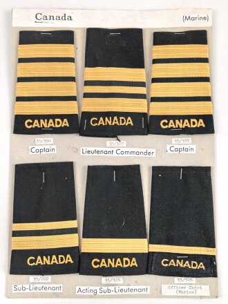 Canada Marine, Sammlung Rangabzeichen, auf Karton getackert