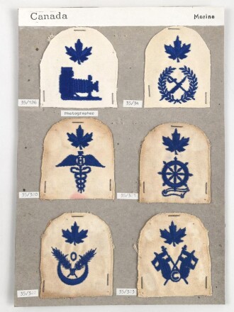 Canada Marine, Sammlung Ärmelabzeichen, auf Karton getackert