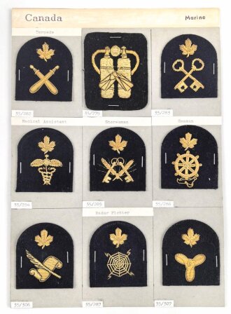 Canada Marine, Sammlung Ärmelabzeichen, auf Karton...