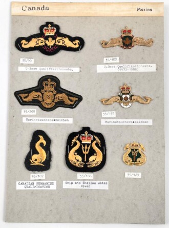 Canada Marine, Sammlung Ärmelabzeichen, auf Karton getackert