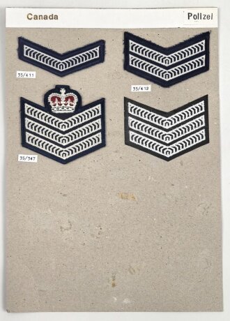 Canada Polizei, Sammlung Ärmelabzeichen, auf Karton getackert
