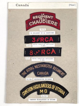 Canada Heer, Sammlung Abzeichen/ Ärmelabzeichen, auf...