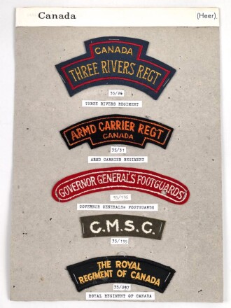 Canada Heer, Sammlung Abzeichen/ Ärmelabzeichen, auf Karton getackert