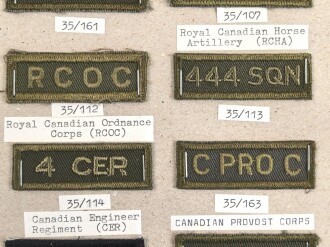Canada Heer, Sammlung Abzeichen/ Ärmelabzeichen, auf Karton getackert