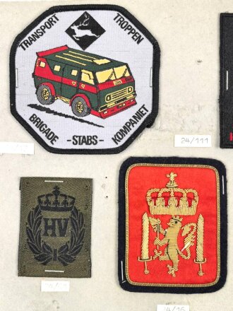 Norwegen, Sammlung Ärmelabzeichen Heer, auf Karton...