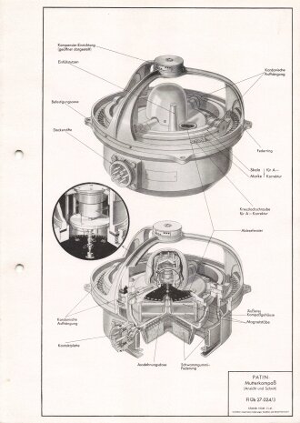Luftwaffe Lehrmittelabteilung "Patin-Mutterkompaß (Ansicht und Schnitt) Fl Üb 27-024/3" Stand vom 01.01.1941, DIN A4 gelocht