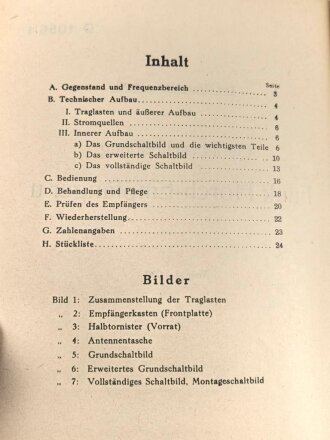 REPRODUKTION, D 1056/1 Gerätbeschreibung Funk-Horch-Empfänger u, datiert 1943, DIN A5, 32 Seiten und Anhänge
