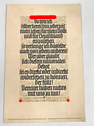 Adolf Hitler gesprochen in der Reichstagssitzung am 1....