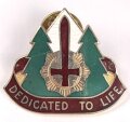 U.S. Army Unit Crest "47th Support Hospital" one pin missing, Rückseitig Klebereste