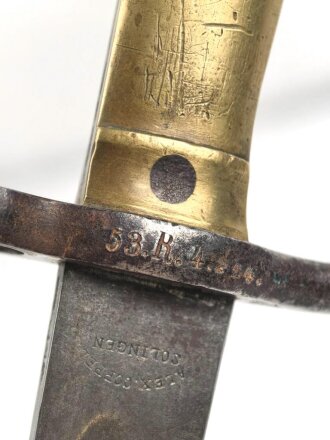 Preussen, Seitengewehr Modell 1871,  Scheide fehlt, gute Klinge, Herstellermarke Alex Coppel, Klingenrücken W 73 gestempelt