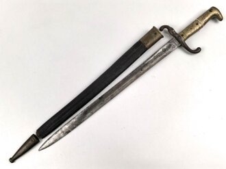 Kaiserreich, Seitengewehr Modell 1871, nummerngleich,  Herstellermarke W.R.Kirschbaum, Scheidenspitze abgebrochen und beiliegend. Ungereinigtes Stück