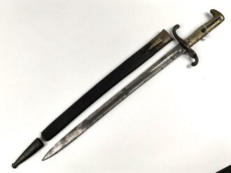 Kaiserreich, Seitengewehr Modell 1871, nummerngleich,  Herstellermarke W.R.Kirschbaum, Scheidenspitze abgebrochen und beiliegend. Ungereinigtes Stück