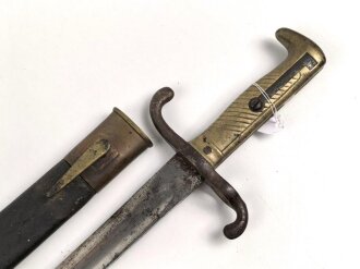 Kaiserreich, Seitengewehr Modell 1871, nummerngleich,  Herstellermarke W.R.Kirschbaum, Scheidenspitze abgebrochen und beiliegend. Ungereinigtes Stück