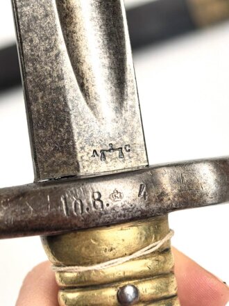 Bayern, Seitengewehr für  Werder Gewehr, Leder hart und leicht geschrumpft, Hersteller Alcoso Solingen, Truppenstempel